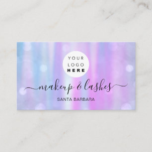 Holographic Pearly Pink Logo QR Lash Makeup Nails Business Card