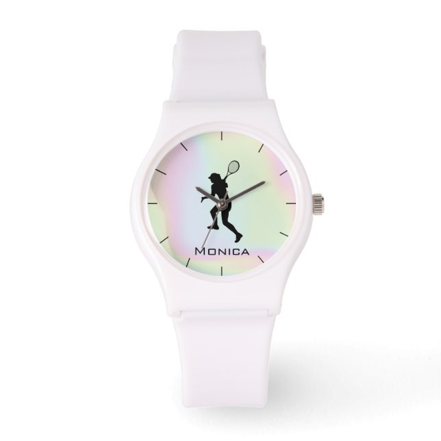 Holographic Personalised Tennis Girl Name Player Watch (Front)
