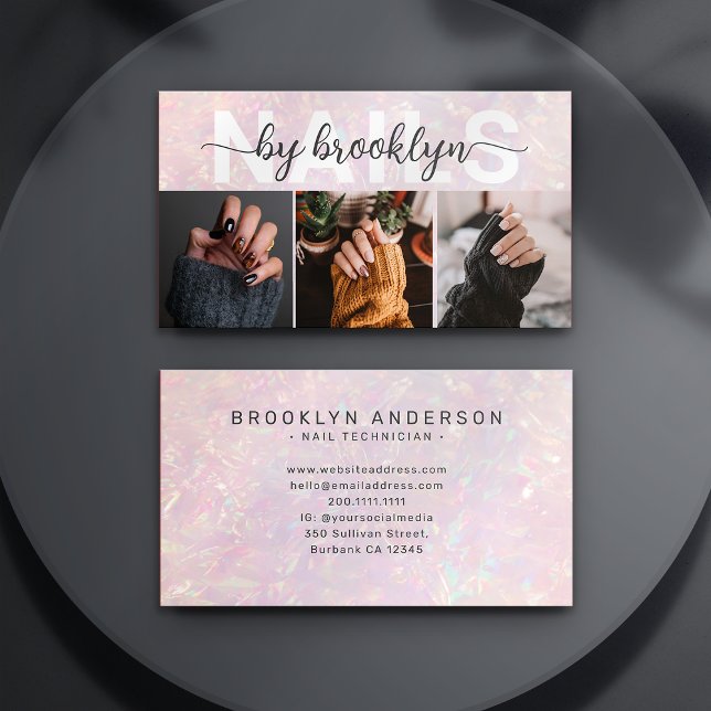 Holographic Photo Typography Nail Artist Business Card (Creator Uploaded)