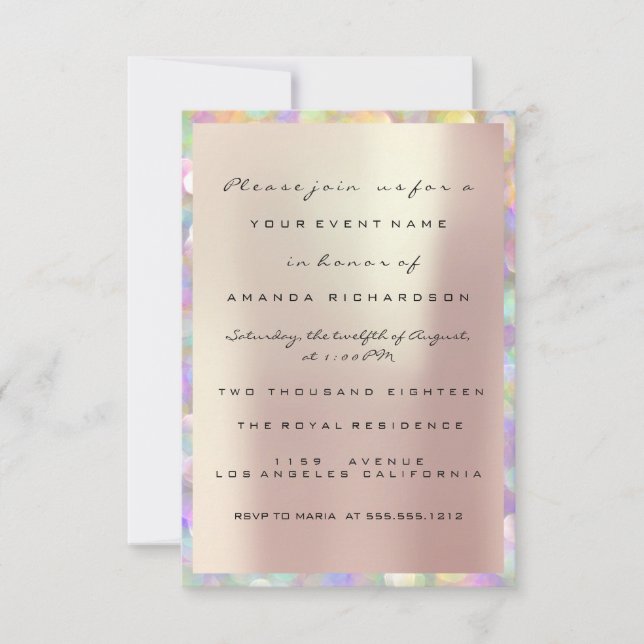 Holographic Pink Bridal Shower Sweet 16th PEARLY Invitation (Front)