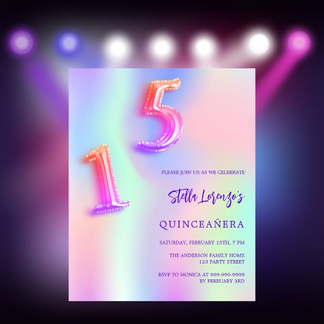 Holographic pink budget Quinceanera invitation (Creator Uploaded)