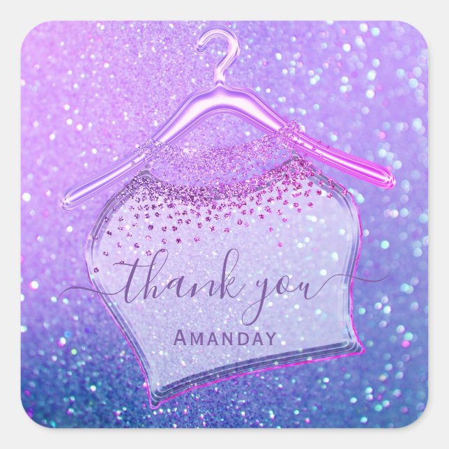 Holographic Pink Fashion Closet Logo Shop Glitter Square Sticker (Front)