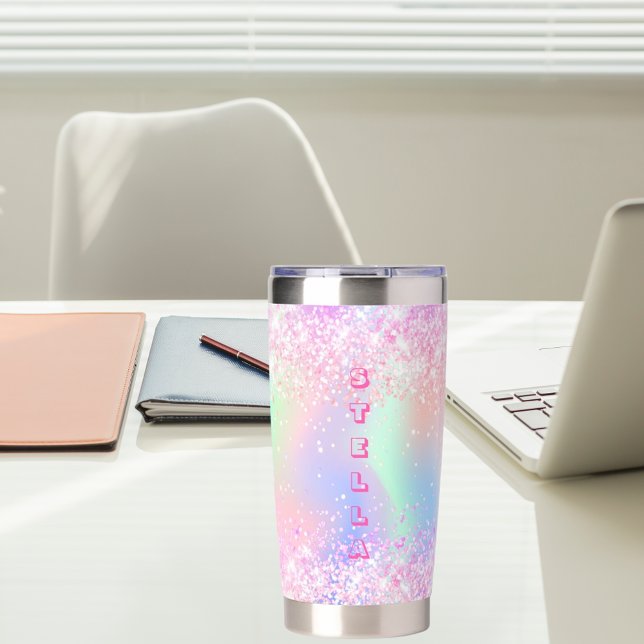 Holographic pink glitter custom name girl insulated tumbler (Creator Uploaded)