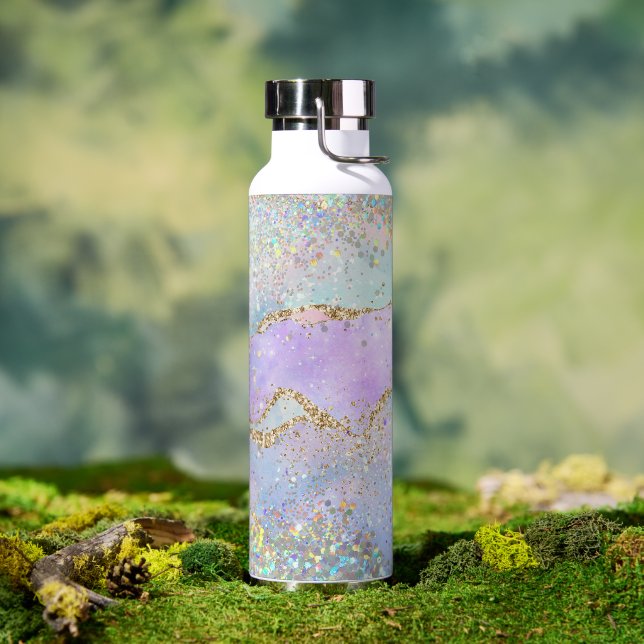 Holographic Pink Glitter Effect Unicorn Mermaid  Water Bottle (Outdoor)