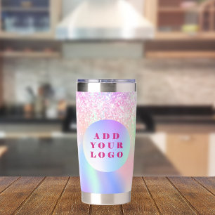 Holographic pink logo business insulated tumbler