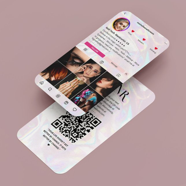 Holographic Pink Pearl Instagram Modern Business Card (Shinny Holographic Pink Instagram Modern Business Card
)