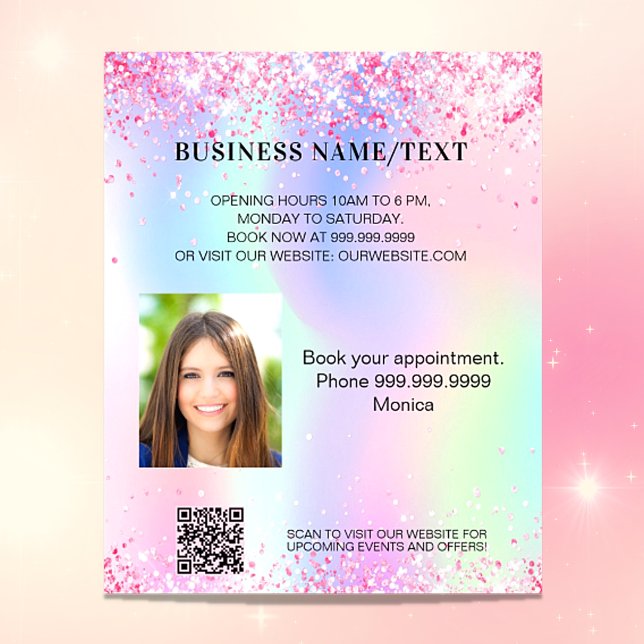 Holographic pink photo qr code business flyer (Creator Uploaded)