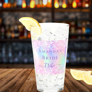 Holographic pink purple bride tribe bachelorette glass