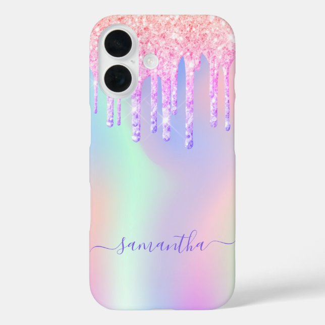 Holographic pink purple drips name Case-Mate iPhone case (Back)