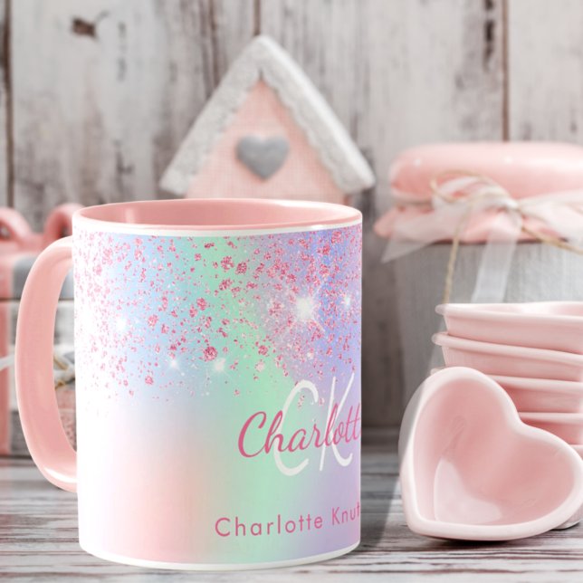 Holographic pink purple mint green name mug (Creator Uploaded)