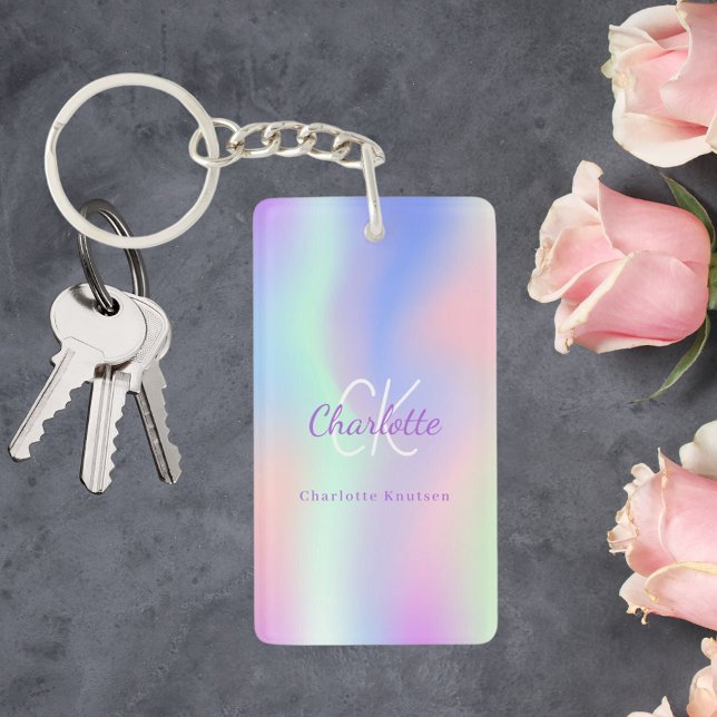 Holographic pink purple monogram name key ring (Creator Uploaded)