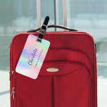 Holographic pink purple monogram name luggage tag<br><div class="desc">A trendy holographic coloured background in pink,  purple,  rose gold,  mint green.  Personalise and add your first name,  monogram initials and full name on the front.  Add your contact information on the back.</div>