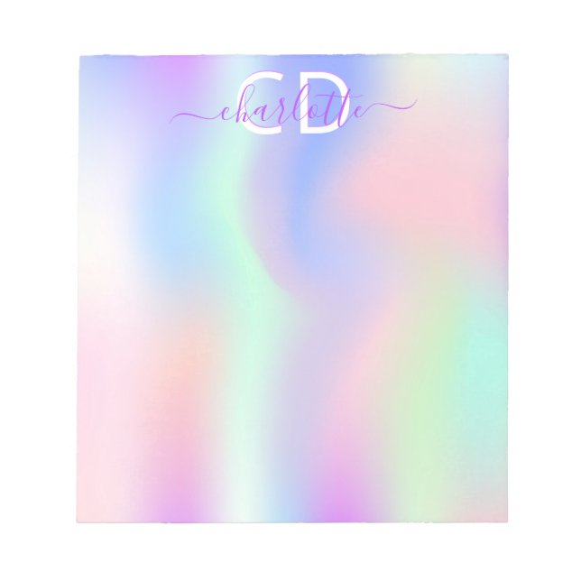 Holographic pink purple monogram notepad (Front)
