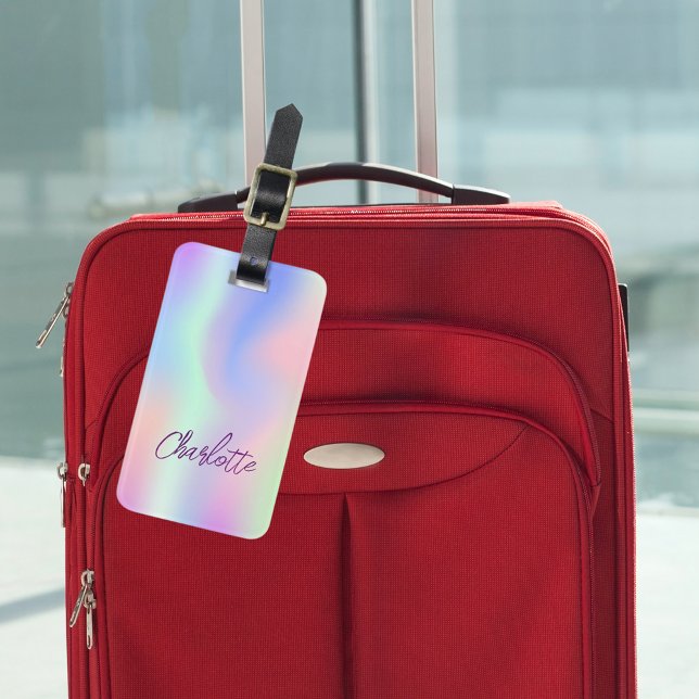 Holographic pink purple name luggage tag (Creator Uploaded)