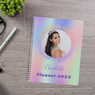 Holographic pink purple photo appointments planner
