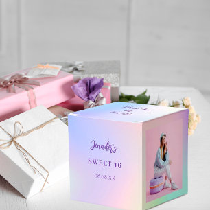Holographic pink purple photo thank you favour box