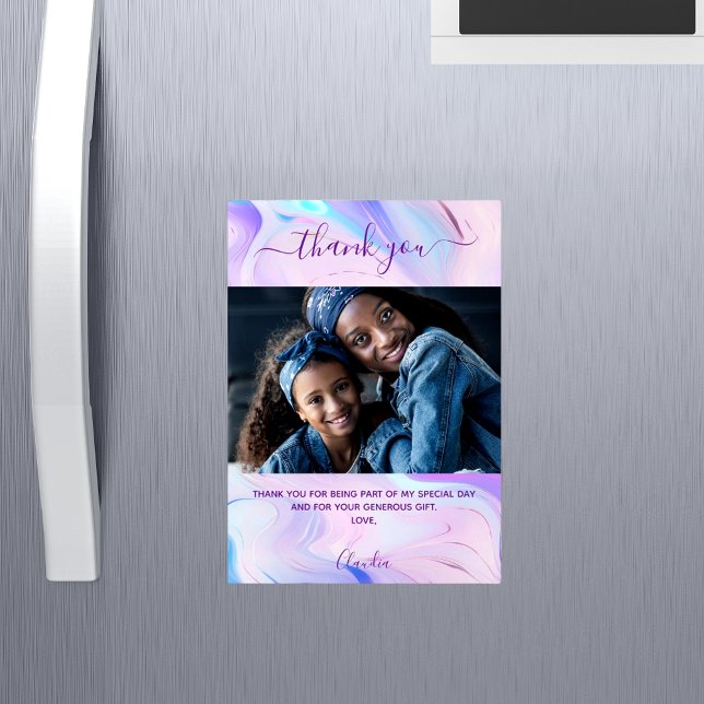 Holographic pink purple photo thank you magnet (Creator Uploaded)