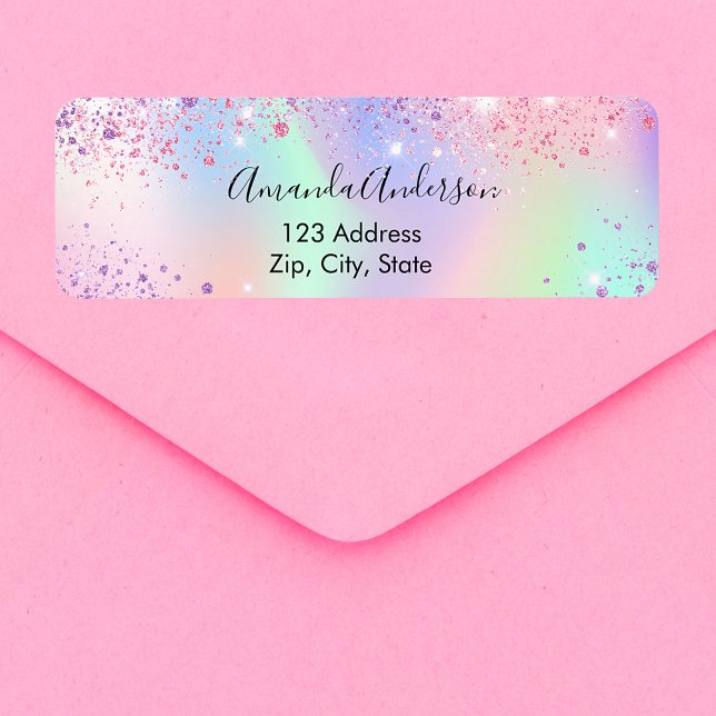 Holographic pink purple sparkles return address (Creator Uploaded)