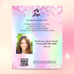 Holographic pink sparkles photo qr code flyer<br><div class="desc">Personalise and add your business logo,  name,  address,  your text,  photo,  your own QR code to your webiste. Blush pink,  purple,  rose gold,  mint green,  holographc background decorated with faux glitter sparkles.</div>