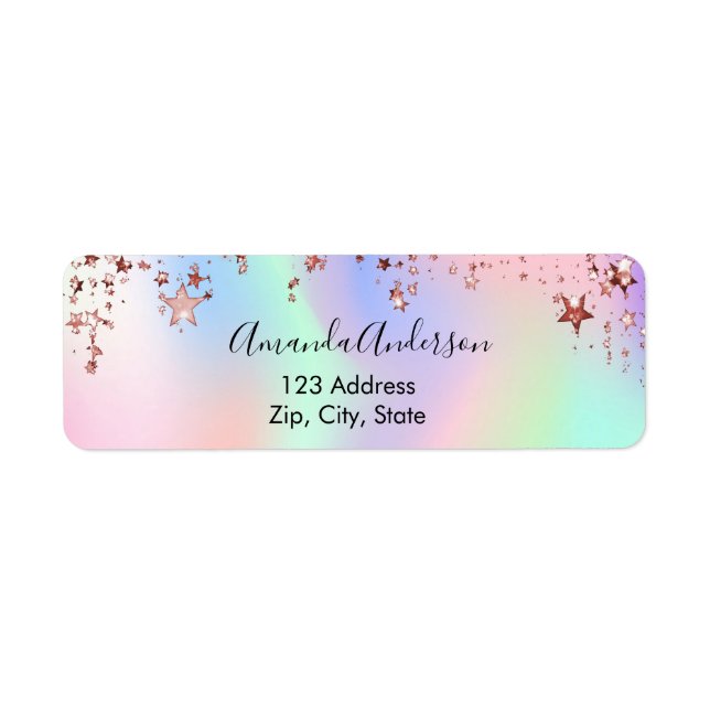 Holographic pink stars return address (Front)