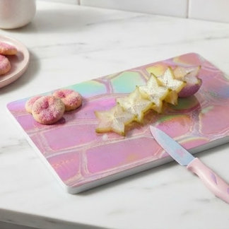 Holographic pink y2k aesthetic metallic cyber chic cutting board