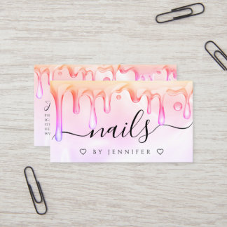 Holographic Polish Drips Nails Artist QR Code Pink Business Card