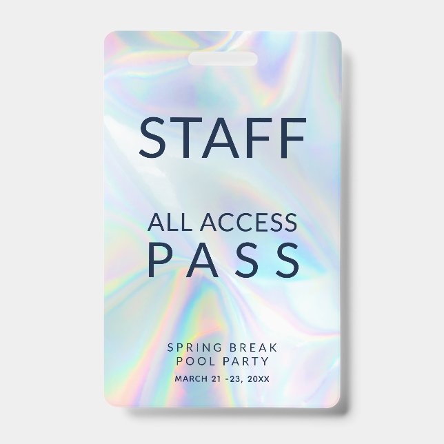 Holographic Pool Party Staff All Access Pass Event ID Badge (Front)