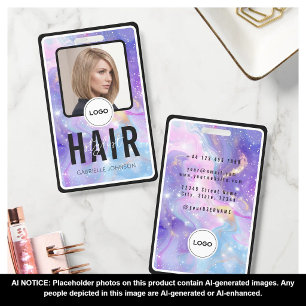 Holographic Purple Galaxy Hair Stylist Photo Logo ID Badge
