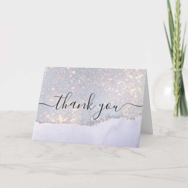 Holographic Purple Glitter Luxury Glam Thank You Card (Front)