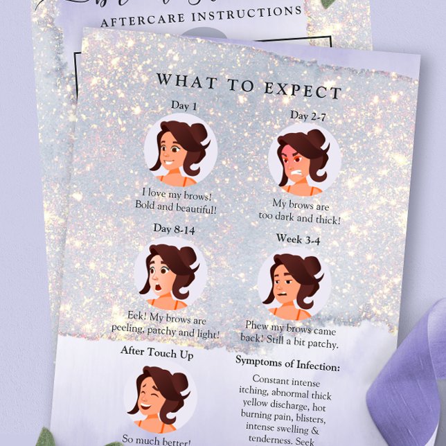 Holographic Purple Glitter Luxury PMU Aftercare Business Card (Creator Uploaded)