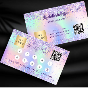 Holographic purple pink qr code corporate logo loyalty card
