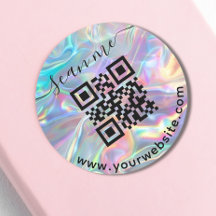 Holographic QR code and custom text round Sticker