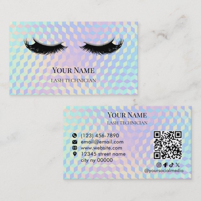 Holographic QR code Lash Technician Business Card (Front/Back)
