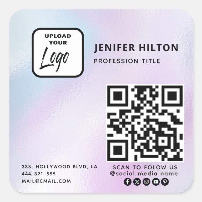 Holographic qr code logo social media square sticker (Front)