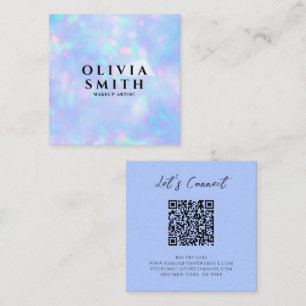 Holographic QR Code Rainbow Beauty Salon Sparkles Square Business Card