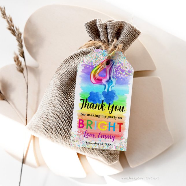 Holographic Rainbow 4th Birthday Gift Tag (Creator Uploaded)