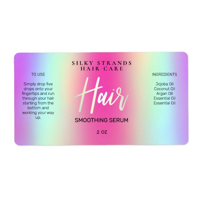 Holographic Rainbow Colored Hair Serum Labels (Front)