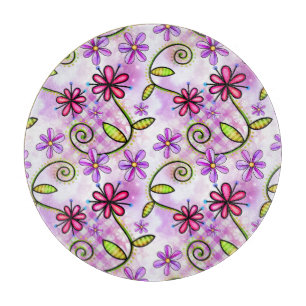 Holographic Rainbow Floral Collage Cutting Board