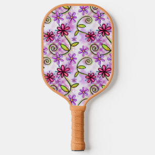 Holographic Rainbow Floral Collage Pickleball Paddle