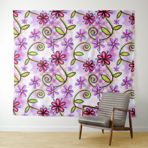 Holographic Rainbow Floral Collage Tapestry