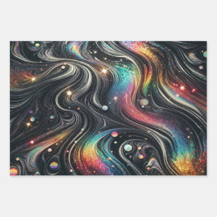 Holographic Rainbow Glitter 70s Galactic Creative  Wrapping Paper Sheet