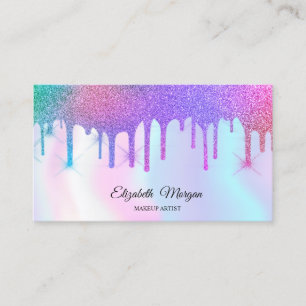 Holographic Rainbow Glitter Drips Professional Business Card