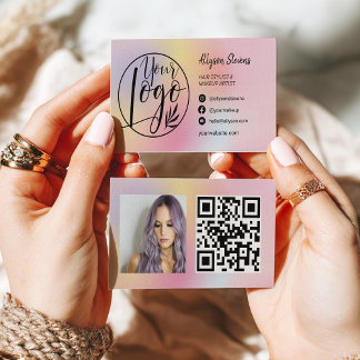 Holographic rainbow hair makeup photo logo qr code business card