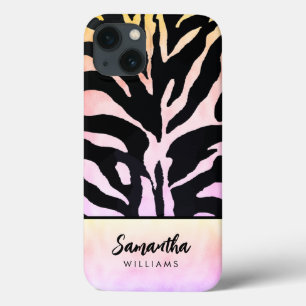 Holographic Rainbow Zebra Print Personalised  iPhone 13 Case