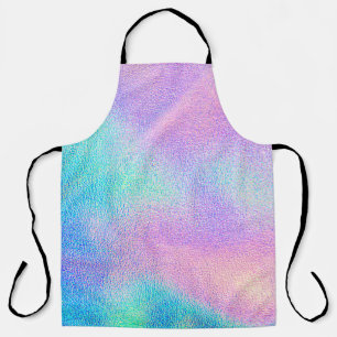 Holographic real texture in blue pink green colors apron