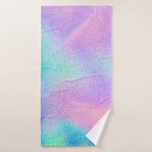 Holographic real texture in blue pink green colors bath towel
