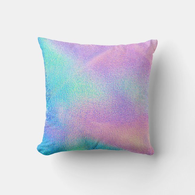 Holographic real texture in blue pink green colors cushion (Front)