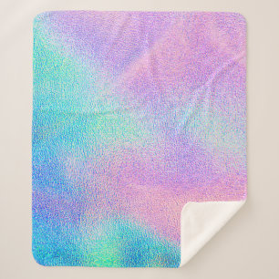 Holographic real texture in blue pink green colors sherpa blanket