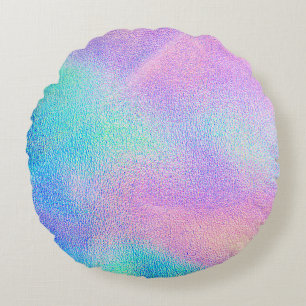 Holographic real texture in blue pink green colour round cushion