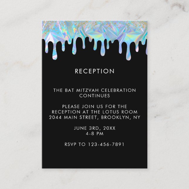 Holographic Reception Details Bar or Bat Mitzvah Enclosure Card (Front)